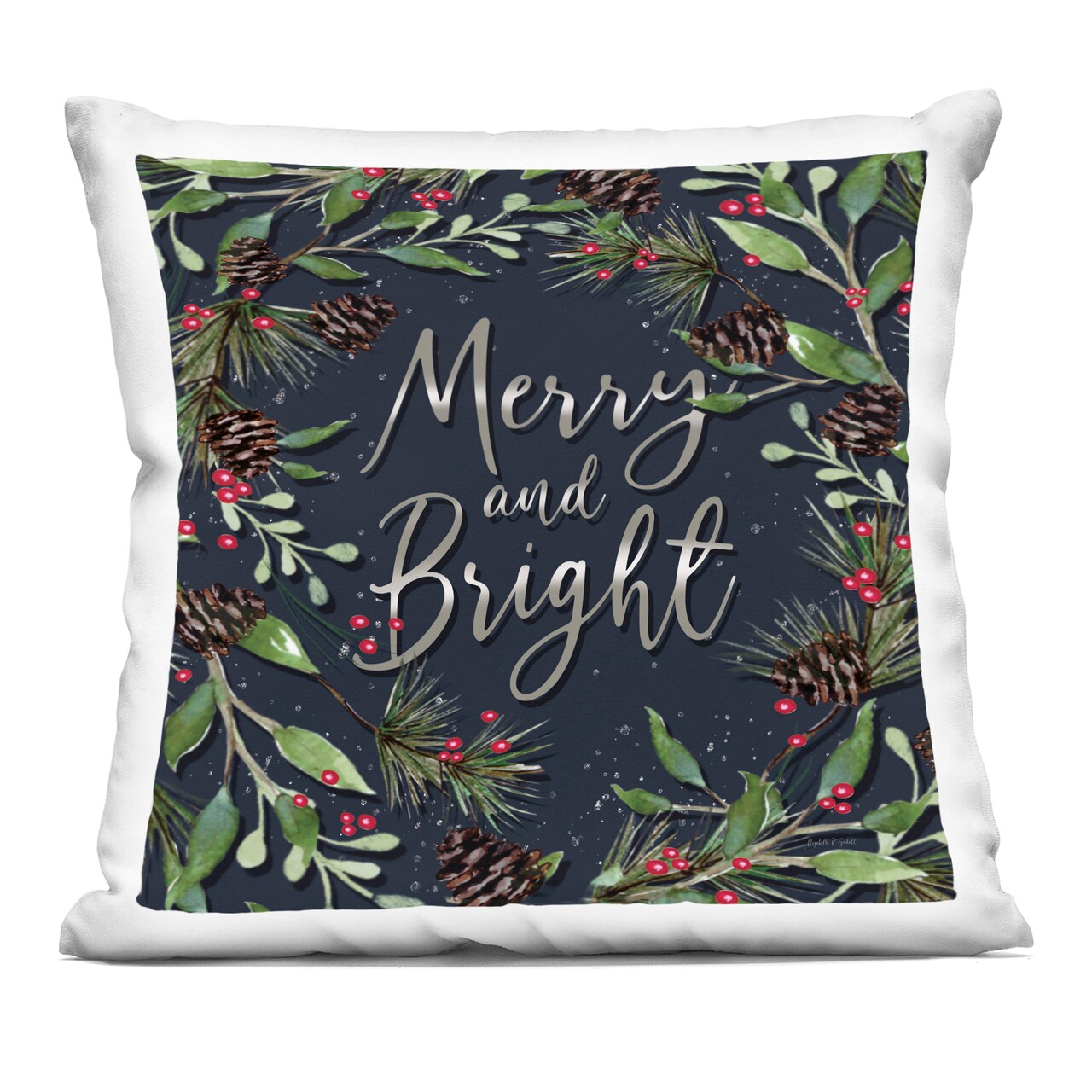 Stupell Industries Merry & Bright with Holly Leaves Decorative Printed Pillow design by Elizabeth Tyndall, 18 x 7 x 18